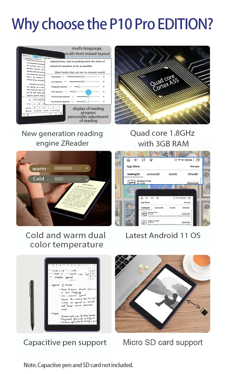 Meebook P10 Pro EDITION (2023) - Android 11, RAM 3GB, bộ nhớ 64GB, hỗ trợ thẻ nhớ 8